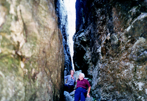 Karen and Lee Duquette in-between big boulders